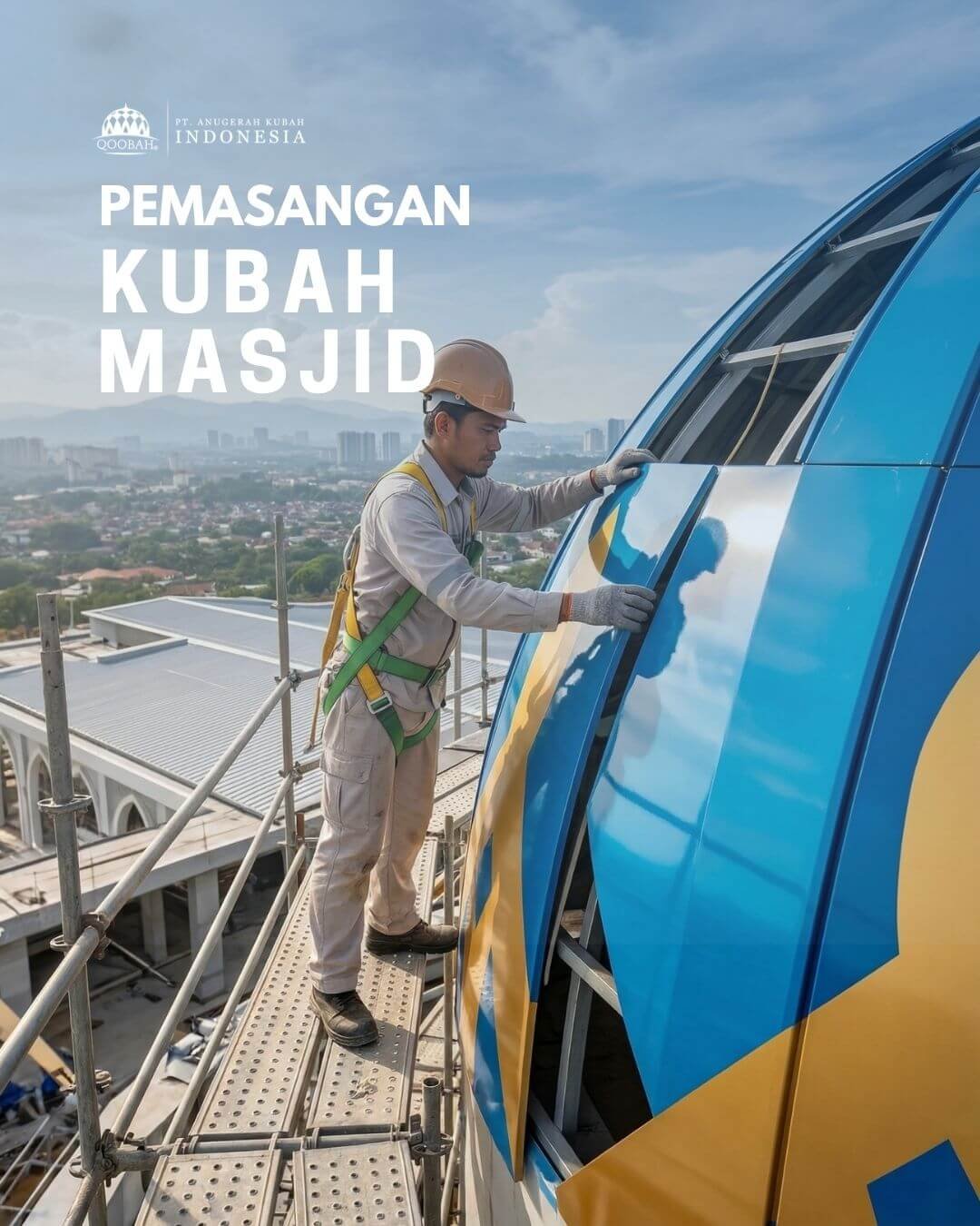 pemasangan kubah masjid