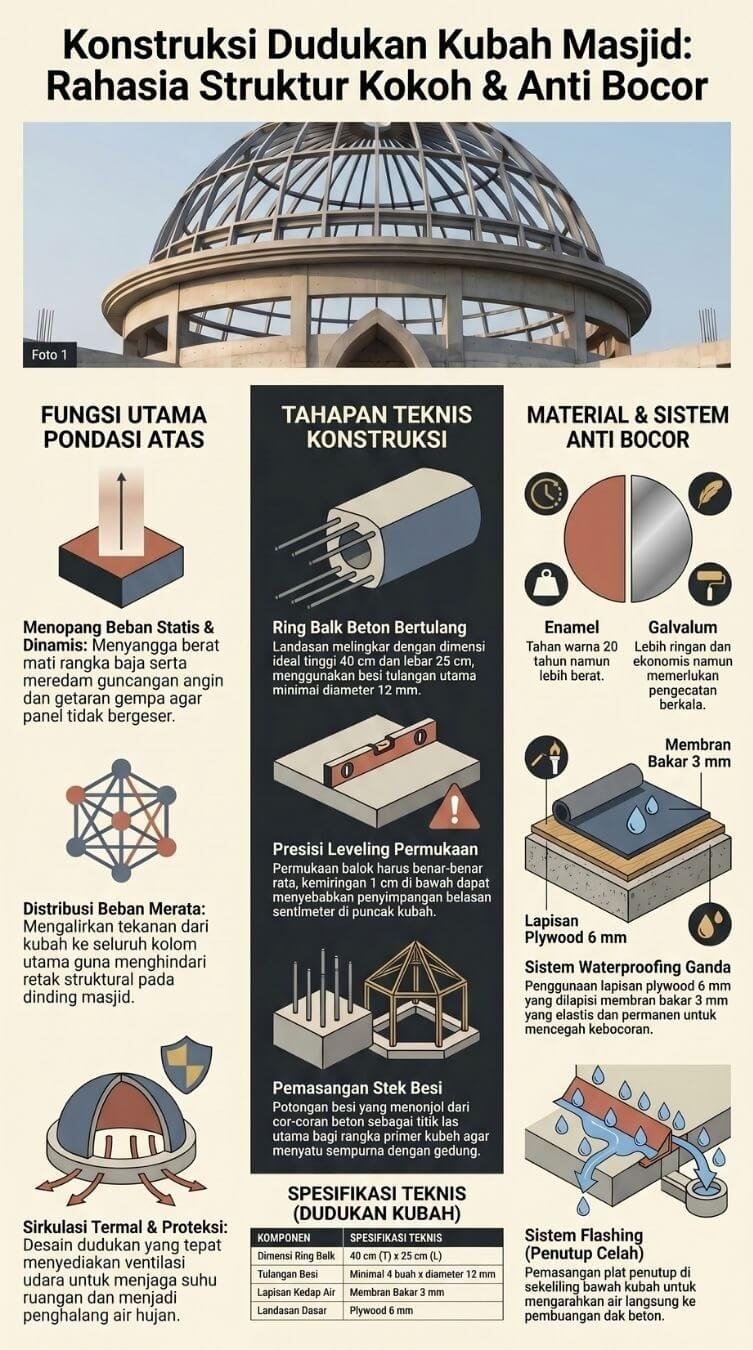 cara membuat dudukan kubah masjid